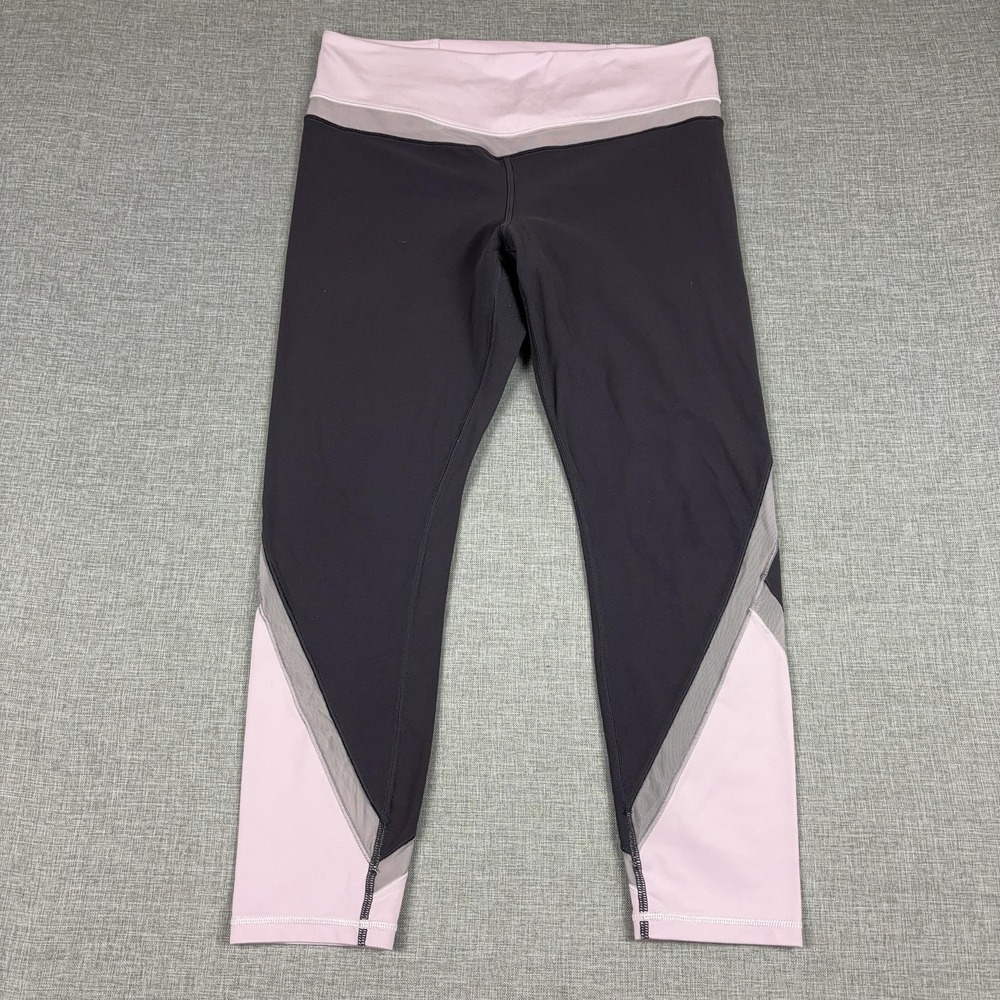 Athleta Capri Leggings Womens Large Gray Colorblock Mesh Ankle Yoga Gym Pants